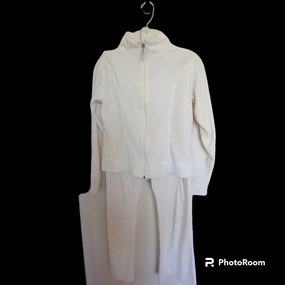 Adamo woman's sweat suit size S 60% cotton 20% polyester with a velor feel White